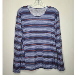 Title Nine Matahari blue orange striped long sleeve shirt - medium